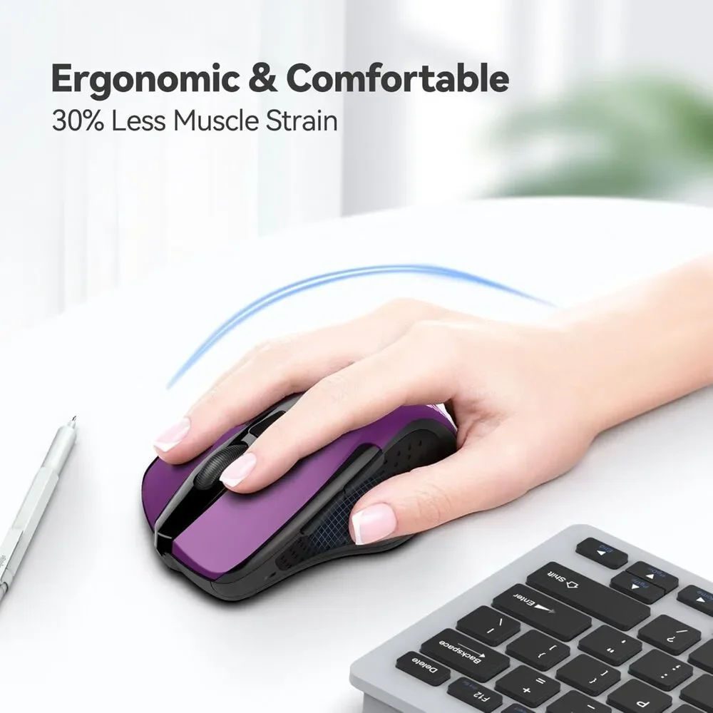 TECKNET Ergonomic 2.4G Wireless Mouse 2600 DPI 6-Button Computer PC Laptop Purpl